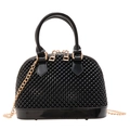 Black shell-shaped jelly bag with glitter beads, golden hardware and chain strap - Black