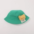 Green kids bucket hat with cute fuzzy yellow bear decoration and handmade label - CM8008 Plush Doll Series / Green
