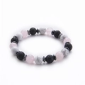 Dettaglio macro di perle da 8mm in pietra lavica e quarzo rosa su bracciale yoga - Stile Quarzo Rosa Howlite Lava Ematite (Rose Quartz Bracelet-1)