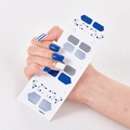 Self-adhesive geometric nail stickers in dark blue, white, and striped patterns - Blue Grey White Geometric Patchwork Style (UNE-11)