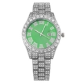 Luxury silver watch with crystal encrusted band and vibrant green sunray dial - Green Dial Silver Strap