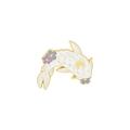 Spilla a forma di pesce in smalto bianco con placcatura in oro e fiori viola eleganti - Carpa Koi Floreale Bianca (XZ4209)