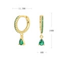 Detail view of gold drop earrings with green zircon showing 11.3mm and 18mm dimensions - Gold Green Zirconia