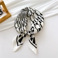 70cm square silk scarf featuring black and white polka dots and geometric stripe pattern - Sunlight Shine Black
