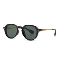 Retro small frame sunglasses with black frames, green lenses and golden metal temples - Black Frame Dark Green Lens