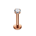 Flat back stainless steel lip ring with round clear zircon in rose gold finish - Rose Gold Clear Zircon (Single)