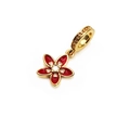 Golden flower charm with red enamel petals and white center dot for DIY bracelets - Red Flower Pendant