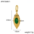 Detail view of 18k gold plated sunburst pendant with green stone and size dimensions - Leaf Gold With Green Stone (AP41564B-1)