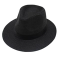 Classic black woven straw Panama hat with ribbon band on a white background - One Size / Black