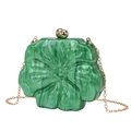 Green acrylic flower clutch with marble texture and gold chain for evening events - Green