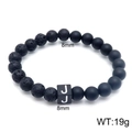Lava stone bead bracelet with a square black letter J charm and 8mm matte beads - Letter J Style (KB122532-Z) / 8mm