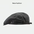 Dark grey retro newsboy flat cap in durable cotton twill with adjustable metal strap - Harajuku Dark Grey