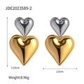Boucles d'oreilles cœur en acier inoxydable bicolore or et argent, 3,25 cm x 2,0 cm - Style Cœur Bicolore Argent-Or (JDE2023589-2)