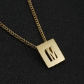 18K gold plated stainless steel square pendant necklace featuring hollow letter M - Gold Letter M (With Chain)