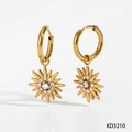 Golden stainless steel sun drop earrings with clear cubic zirconia center for women - Gold (KD3210)