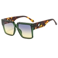 Modern square sunglasses with green transparent frames and tortoiseshell temples - Green Frame Blue Yellow Lens