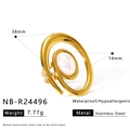 Detail of golden spiral stainless steel ring featuring a white oval pearl inlay - Spiral Pearl Style (NB-R24496)