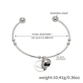 Bracciale rigido aperto in acciaio inossidabile argento con perline e ciondolo rotondo - Campanello in Acciaio Piastra Rotonda (Z395)