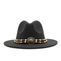 Sombrero jazz de fieltro de lana negro con banda de cuentas bohemia y detalle piedra vintage - M (56-58cm) / Negro