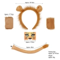 Brown plush 5-piece lion costume set with ears headband, tail, and paw wristbands - Soft Lion Set + Wristbands + Tail + Face Sticker