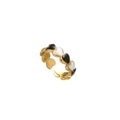 Adjustable 18K gold stainless steel ring with black and white enamel heart patterns - Black White Enamel Heart / Gold Black White