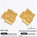 Irregular geometric 18K gold plated stainless steel earrings with hammer texture - EH11718G Gold Hammered Texture
