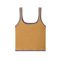 Flach liegendes Strick-Top in Camel mit kontrastierender lila Häkelstickerei-Kante - XS / Tanktop / Camel