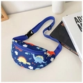 Kids navy blue nylon waist bag with colorful cartoon dinosaur prints and adjustable strap - Dinosaur Blue
