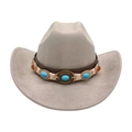 Cappello da cowboy etnico in feltro di lana sabbia con fascia decorata in turchese - Grigio