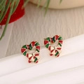 Christmas heart stud earrings with red and green enamel and a cream bow detail - Colorblock Heart Bow (EAR0015)