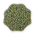 Green iridescent 4mm glass seed beads for DIY jewelry making in a white petal bowl - 4mm / Bright Green (#11 Style)