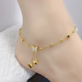 Elegante gouden vlinder enkelbandje met witte zirkoon en kleine gouden kraaltjes - Schelp Vlinder