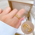 Golden twisted cross ring with micro-pave crystals on hand with detail inset - Adjustable Open / Real Gold Plated Micro Pave Zirconia (G227)