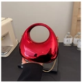 Minimalist red metallic spherical handbag with gold chain strap in a sweet chic style - Red