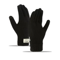 Men's winter black knitted gloves with warm plush lining and stylish fabric label - One Size / Black