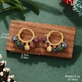 Close-up of golden hoop earrings with colorful zircon beads, measuring 2.1cm x 2.3cm - Beaded Loop (2-21428-8100)