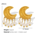 Pendientes de luna dorada con perlas de imitación en acero inoxidable de 28mm - Dorado con perla blanca