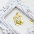 Gold-plated square pendant featuring a white shell heart and cubic zirconia accents - Rectangular Heart / Gold