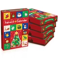 Calendrier de l'Avent de Noël à 24 cases avec illustrations festives rouges et vertes - Grande Boîte Aveugle Sapin de Noël 24 Grilles / 25*17*4cm