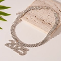 Silver vintage cuban link necklace with 2025 diamond pendant on stone board - 71# Necklace - Silver - Rectangular