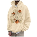 Apricot fleece hoodie with creative Halloween skeleton pumpkin graphic for men and women - S / Tops / Apricot