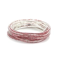 Elegant silver-tone multi-layered stretch bracelet with fine pink rhinestone crystals - Silver Multi-layer Pink Rhinestone