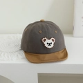 Detail of color-block baby baseball cap with soft brim and cute bear embroidery patch - 48-50cm (1-2 Years) / Bear Style / Gray