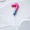 Pink and blue gradient number 7 birthday candle with gold glitter and long wick - Pink Lake Blue Gradient Number 7 Candle