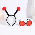 Yellow bee costume accessories set with antenna headband and honeycomb lens glasses - Red Ball Black Ring Headband + Glasses