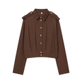 Blusa marrón de manga larga con elegantes tirantes en los hombros y botones frontales - XS / Marrón Oscuro