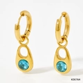 Golden drop earrings with teardrop metalwork and faceted sky blue zircon gemstones - Gold Earrings - Blue Zircon (KDE764)