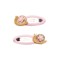 Pair of cute pink snail hair clips with golden sequins and flower for girls - Snail (MC009) / One Pair