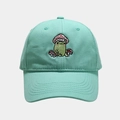 Detailed embroidery of a cute frog wearing a mushroom hat on mint green cotton cap - Adjustable / Teal
