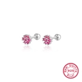 925 sterling silver flower stud earrings with rose red cubic zirconia and screw ball back - Silver Red Zirconia